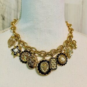 Gold-Tone Crystal & Imitation Pearl Nature-Theme Charm Necklace